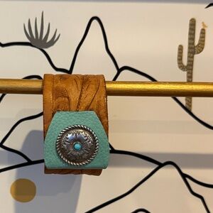 Tan and Turquoise Leather Bracelet